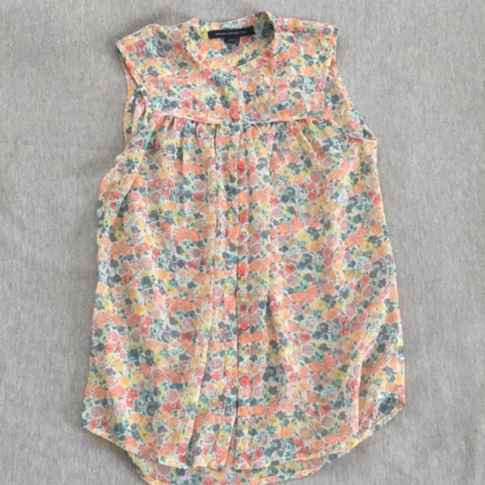 French Connection Floral Sleeveless Blouse Sheer